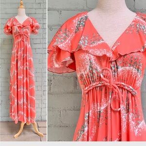 Vintage Floral Maxi Dress with Flutter Sleeves